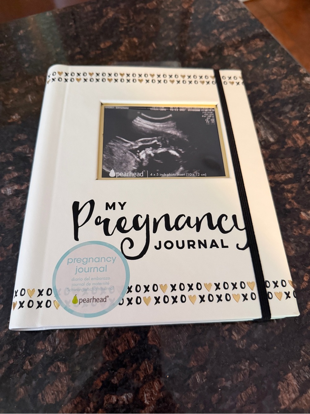 Pearhead Pregnancy Journal - White with Gold & Black Accents